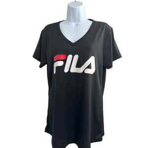 Fila Tee Shirt Black Short Sleeve Activewear  Large‎ Running Workout